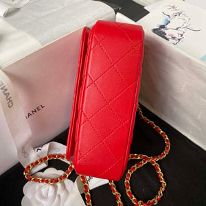 Chanel AP3484 CLUTCH WITH CHAIN Shiny Lambskin & Gold-Tone Metal Red - Default Title - View 6