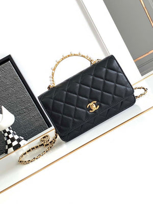 Chanel AP3504 Woc Wallet On Chain lambskin Imitation Pearls Strass & Gold Black - Default Title - View 1