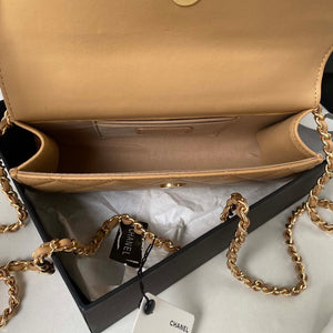 Chanel AP3512 Flap Phone Holder With Chain Lambskin Imitation Pearls Enamel & Gold Aprocot - Default Title - View 8