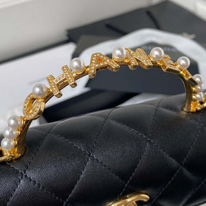Chanel AP3512 Flap Phone Holder With Chain Lambskin Imitation Pearls Enamel & Gold Black - Default Title - View 4