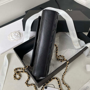 Chanel AP3512 Flap Phone Holder With Chain Lambskin Imitation Pearls Enamel & Gold Black - Default Title - View 6