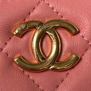 Chanel AP3512 Flap Phone Holder With Chain Lambskin Imitation Pearls Enamel & Gold Pink - Default Title - View 3