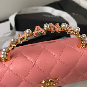 Chanel AP3512 Flap Phone Holder With Chain Lambskin Imitation Pearls Enamel & Gold Pink - Default Title - View 4