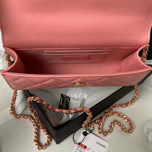 Chanel AP3512 Flap Phone Holder With Chain Lambskin Imitation Pearls Enamel & Gold Pink - Default Title - View 7