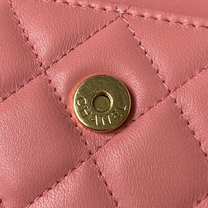Chanel AP3512 Flap Phone Holder With Chain Lambskin Imitation Pearls Enamel & Gold Pink - Default Title - View 9