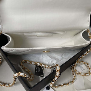 Chanel AP3512 Flap Phone Holder With Chain Lambskin Imitation Pearls Enamel & Gold White - Default Title - View 8
