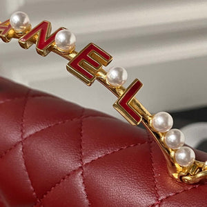 Chanel AP3512 Flap Phone Holder With Chain Lambskin Imitation Pearls Enamel & Gold Wine red - Default Title - View 5