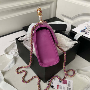 Chanel AP3513 Woc Clutch With Chain lambskin Imitation Pearls Enamel & Gold Purple - Default Title - View 6