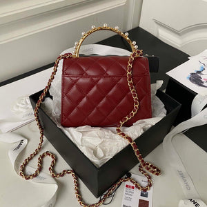 Chanel AP3513 Woc Clutch With Chain lambskin Imitation Pearls Enamel & Gold Wine Red - Default Title - View 2