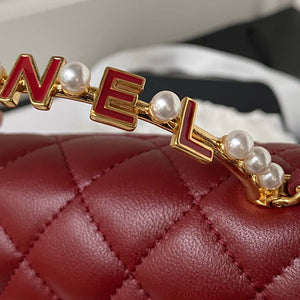 Chanel AP3513 Woc Clutch With Chain lambskin Imitation Pearls Enamel & Gold Wine Red - Default Title - View 5