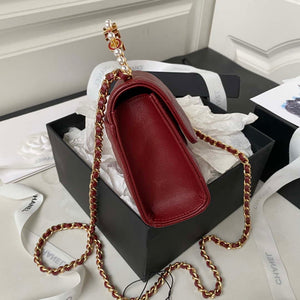 Chanel AP3513 Woc Clutch With Chain lambskin Imitation Pearls Enamel & Gold Wine Red - Default Title - View 6