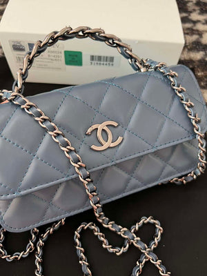 Chanel AP3566 Clutch with Chain Blue Shiny Crumpled Calfskin Strass & Ruthenium Finish Metal - Default Title - View 5