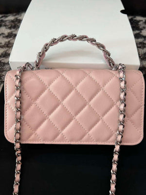 Chanel AP3566 Clutch with Chain Pink Shiny Crumpled Calfskin Strass & Ruthenium Finish Metal - Default Title - View 4