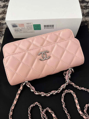 Chanel AP3566 Clutch with Chain Pink Shiny Crumpled Calfskin Strass & Ruthenium Finish Metal - Default Title - View 6
