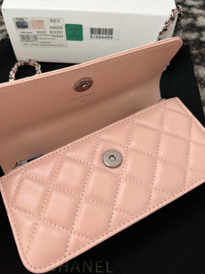 Chanel AP3566 Clutch with Chain Pink Shiny Crumpled Calfskin Strass & Ruthenium Finish Metal - Default Title - View 7