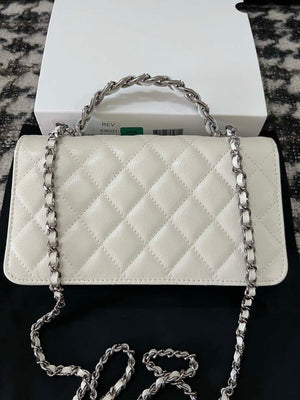 Chanel AP3566 Clutch with Chain White Shiny Crumpled Calfskin Strass & Ruthenium Finish Metal - Default Title - View 3