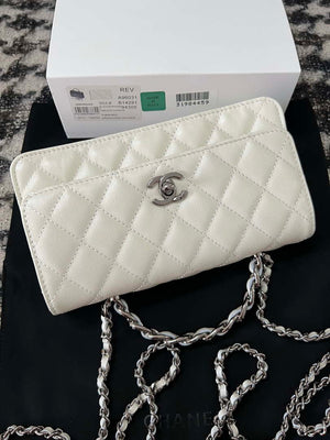 Chanel AP3566 Clutch with Chain White Shiny Crumpled Calfskin Strass & Ruthenium Finish Metal - Default Title - View 5