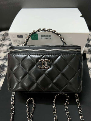 Chanel AP3593 Shiny Crumpled Calfskin Strass & Ruthenium-Finish Metal Black - Default Title - View 1