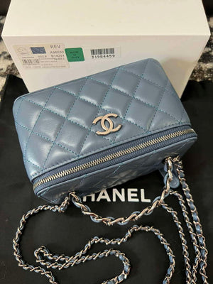 Chanel AP3593 Shiny Crumpled Calfskin Strass & Ruthenium-Finish Metal Blue - Default Title - View 3