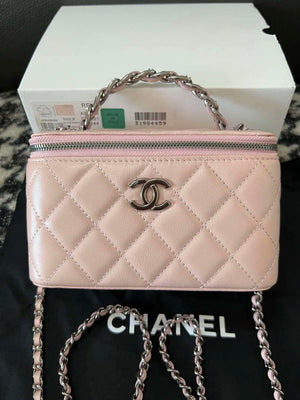 Chanel AP3593 Shiny Crumpled Calfskin Strass & Ruthenium-Finish Metal Pink - Default Title - View 1