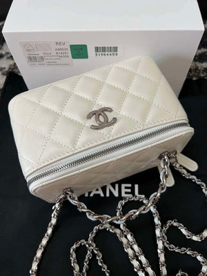 Chanel AP3593 Shiny Crumpled Calfskin Strass & Ruthenium-Finish Metal White - Default Title - View 5
