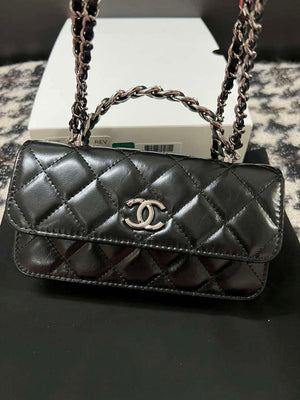 Chanel AP3566 Clutch with Chain Black Shiny Crumpled Calfskin Strass & Ruthenium Finish Metal - Default Title - View 9