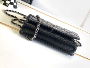 Chanel AP3645 Woc Wallet on Chain Black Shiny Crumpled Calfskin Strass & Ruthenium Finish Metal - Default Title - View 4