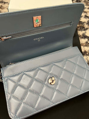 Chanel AP3645 Woc Wallet on Chain Blue Shiny Crumpled Calfskin Strass & Ruthenium Finish Metal - Default Title - View 6