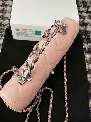 Chanel AP3645 Woc Wallet on Chain Pink Shiny Crumpled Calfskin Strass & Ruthenium Finish Metal - Default Title - View 3