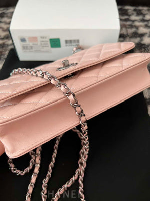 Chanel AP3645 Woc Wallet on Chain Pink Shiny Crumpled Calfskin Strass & Ruthenium Finish Metal - Default Title - View 5