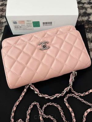 Chanel AP3645 Woc Wallet on Chain Pink Shiny Crumpled Calfskin Strass & Ruthenium Finish Metal - Default Title - View 6