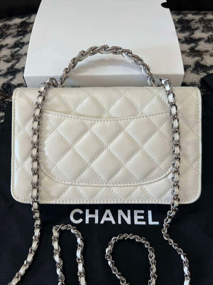 Chanel AP3645 Woc Wallet on Chain White Shiny Crumpled Calfskin Strass & Ruthenium Finish Metal - Default Title - View 2