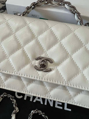 Chanel AP3645 Woc Wallet on Chain White Shiny Crumpled Calfskin Strass & Ruthenium Finish Metal - Default Title - View 3