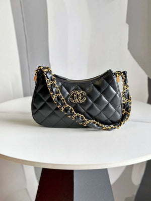 Chanel AP3647 23K Small Hobo Bag Lambskin Gold Metal Black - Default Title - View 1