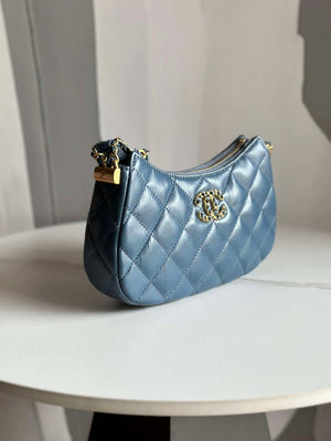 Chanel AP3647 23K Small Hobo Bag Lambskin Gold Metal Navy Blue - Default Title - View 3