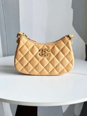 Chanel AP3647 23K Small Hobo Bag Lambskin Gold Metal Tan - Default Title - View 1