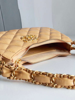 Chanel AP3647 23K Small Hobo Bag Lambskin Gold Metal Tan - Default Title - View 5