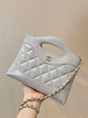 Chanel AP3656 Small Shopping Bag Shiny Lambskin & Gold-Tone Metal Gray - Default Title - View 10