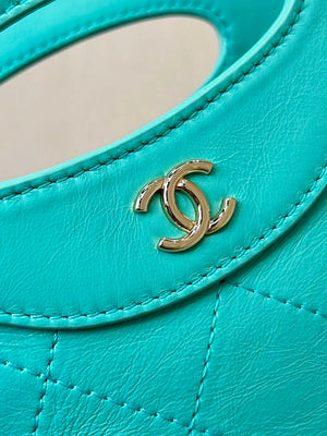 Chanel AP3656 Small Shopping Bag Shiny Lambskin & Gold-Tone Metal Lake Blue - Default Title - View 2