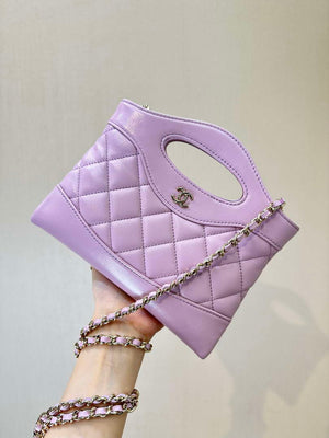 Chanel AP3656 Small Shopping Bag Shiny Lambskin & Gold-Tone Metal Light Purple - Default Title - View 6