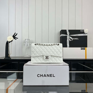 Chanel A01112 Flap Classic 11.12 Handbag Grained Calfskin & Silver-Tone Metal White - Default Title - View 1