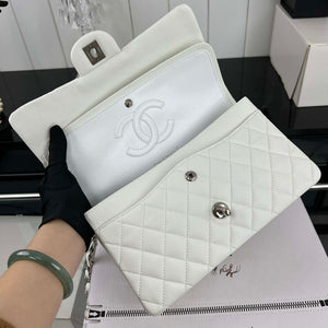 Chanel A01112 Flap Classic 11.12 Handbag Grained Calfskin & Silver-Tone Metal White - Default Title - View 7