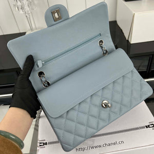 Chanel A01112 Flap Classic 11.12 Handbag Grained Calfskin & Silver-Tone Metal Baby Blue - Default Title - View 6
