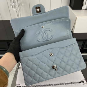 Chanel A01112 Flap Classic 11.12 Handbag Grained Calfskin & Silver-Tone Metal Baby Blue - Default Title - View 7