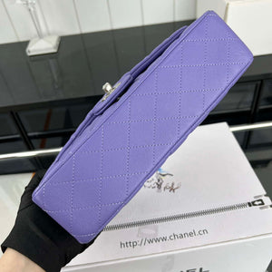 Chanel A01112 Flap Classic 11.12 Handbag Grained Calfskin & Silver-Tone Metal Purple - Default Title - View 5