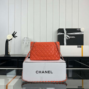 Chanel A01112 Flap Classic 11.12 Handbag Grained Calfskin & Silver-Tone Metal Orange - Default Title - View 2