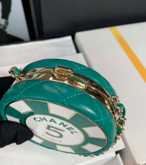 Chanel Ap3704 Clutch With Chain Lambskin Enamel & Gold-Tone Metal Green & White - Default Title - View 3