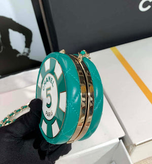Chanel Ap3704 Clutch With Chain Lambskin Enamel & Gold-Tone Metal Green & White - Default Title - View 5
