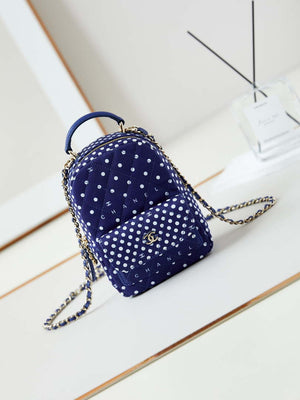 Chanel Ap3753 CLASSIC MINI Backpack Tweed & Gold-Tone Metal Blue white - Default Title - View 1