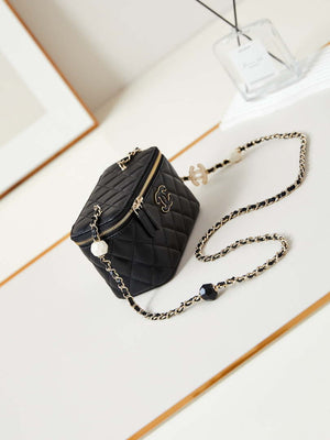 Chanel AP3784 Clutch With Chain Lambskin Vanity Box bag with Enamel buckle AP3231 Black - Default Title - View 3